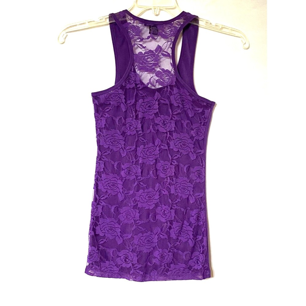 Red Fox RF Tank Large Purple Lace Back Racerback Cotton Spandex